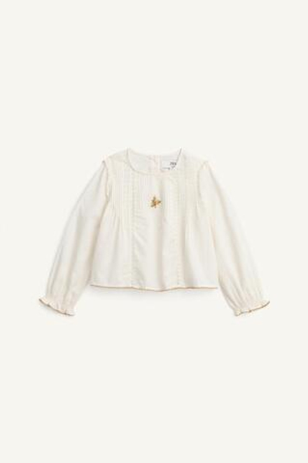 ZARA ОДНОТОННАЯ РУБАШКА С ВЫШИВКОЙ, ЭКРЮ