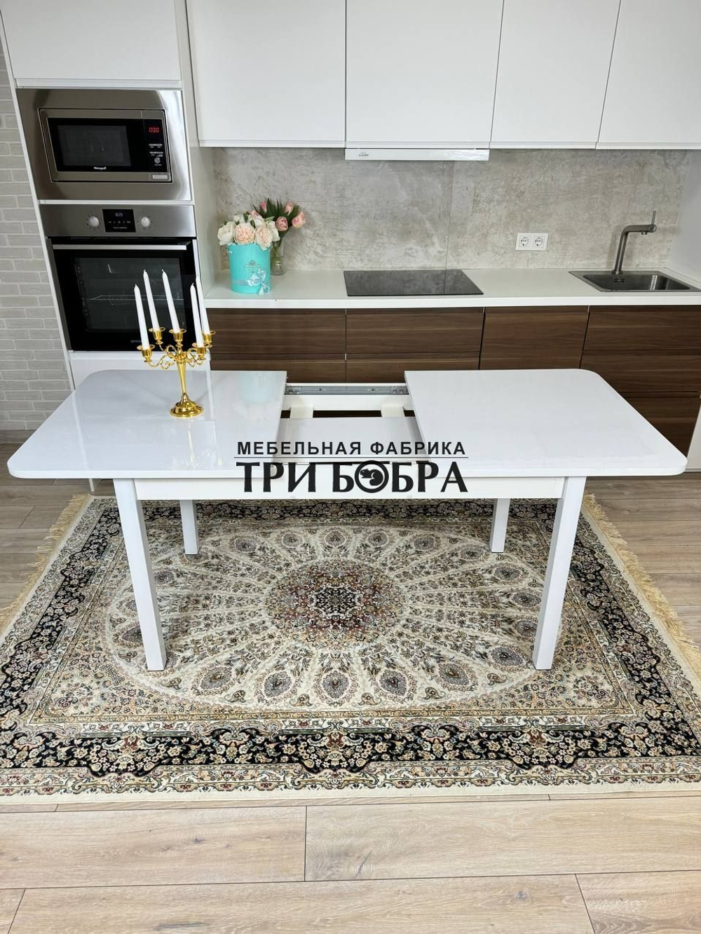 Большой кухонный стол "Макси", белый глянец