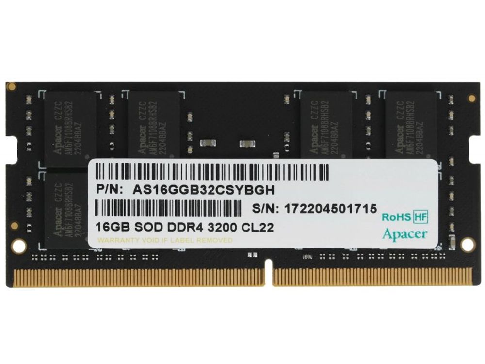 Оперативная память Apacer ES.16G21.GSH, DDR4 1х 16ГБ 3200 МГц, SODIMM, OEM