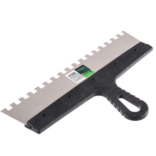 Шпатель 350мм, зуб 10х10мм, из нержавеющей стали, пластмассовая ручка, Сибртех, 85507