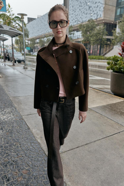 ZARA КОРОТКАЯ КУРТКА С ВОРОТНИКОМ-СТОЙКОЙ, КОРИЧНЕВЫЙ