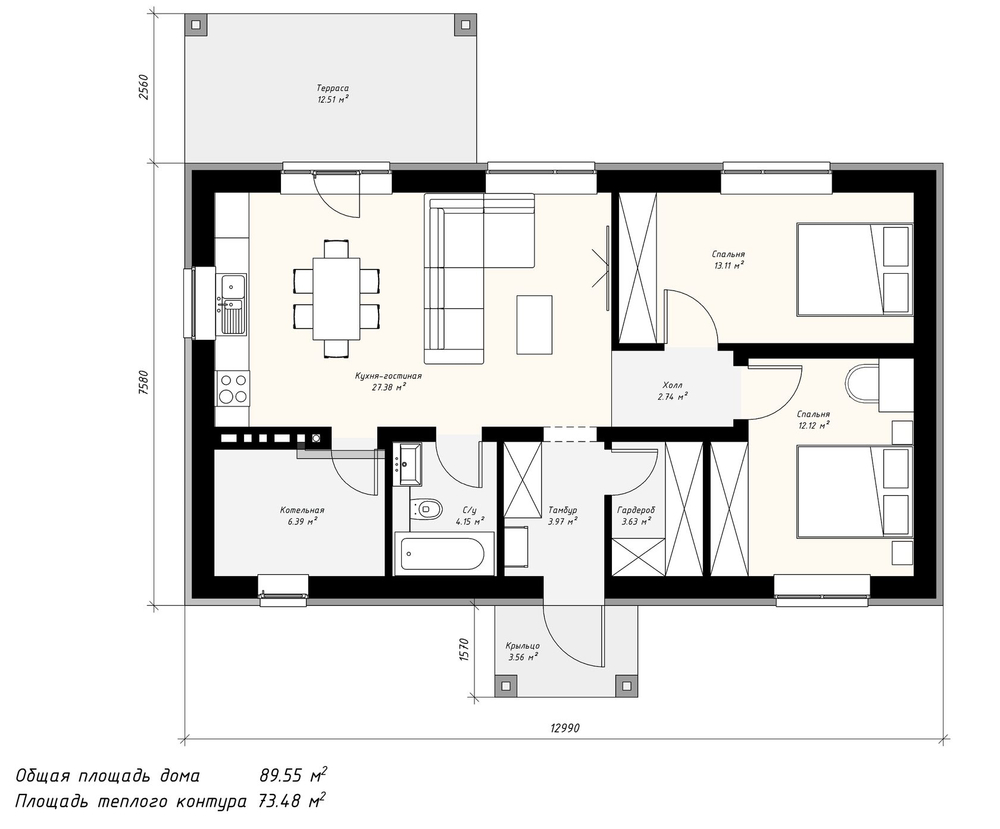 Проект Дома 89,55 кв. м К-76