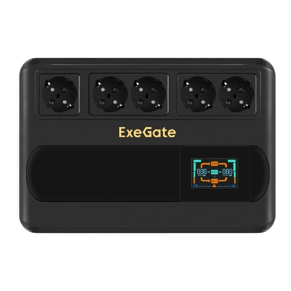 Источник бесперебойного питания Exegate EX295686RUS ИБП ExeGate NEO Smart BU-1000.LCD.AVR.5SH &lt;1000VA/500W, цветной LCD-дисплей, AVR, 5*Schuko, Black&gt;