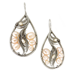 Серьги "Мальва" жемчуг кремовый, скань