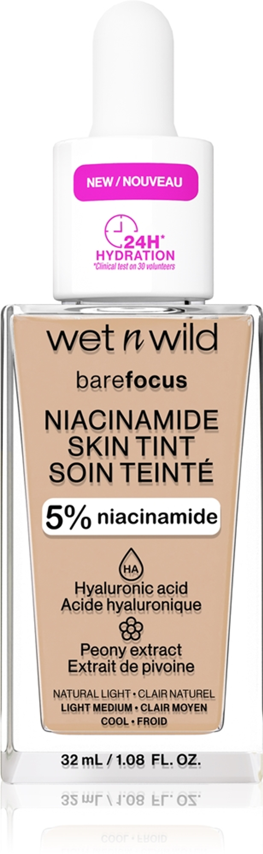 Wet n Wild BareFocus Niacinamide Skin Tint - Легкое увлажняющее тональное средство оттенок Natural Light (Cool), 32 ml