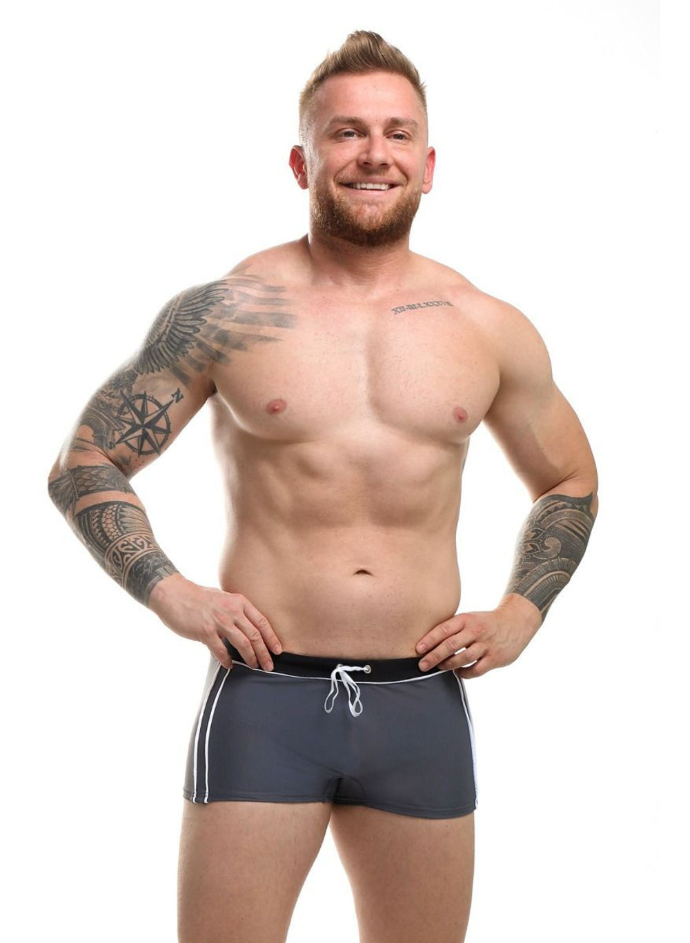 Пляжные боксеры с контрастными полосками по бокам (Размер: XL) (Цвет: темно-синий)