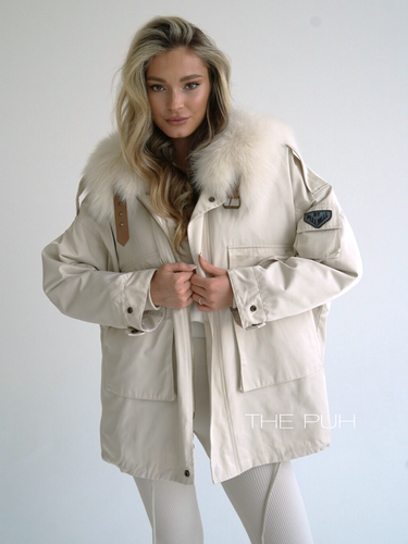 Хлопковая парка ARMY бежевого цвета с мехом белого песца