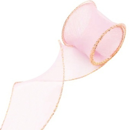 Лента декоративная (4 см*9,14 м) Органза с леской Золотая кайма Розовая сирень