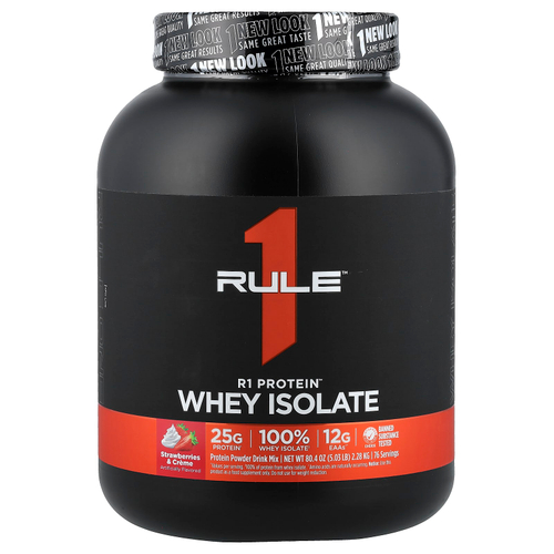 Rule One Proteins, R1 Protein™, сывороточный изолят, со вкусом клубники с кремом, 2,28 кг (5,03 фунта)