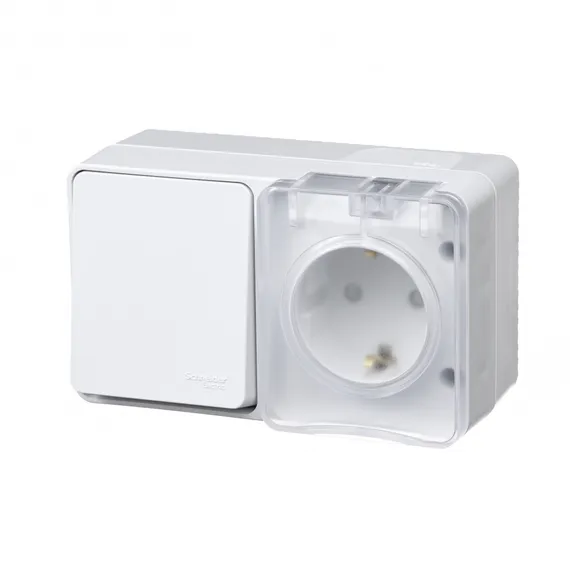 Блок ОП AtlasDesign PROFI IP54 (розетка 1-м 16А заземл. защ. шторки + 1-кл. выключатель 10А) бел. SE ATN540170