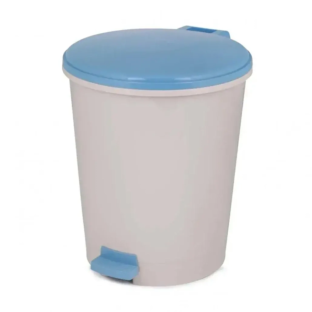 Ведро 12л с педалью св.бежевый-крышка синяя
