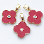 Подвеска Клевер, цвет золото+красный, размер 16*14 мм, цена за 1 шт