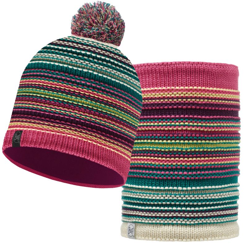 Комплект шапка шарф вязаный с флисом Buff Neper Magenta Фото 1