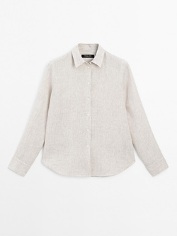 Massimo Dutti Рубашка из струящегося льна в тонкую полоску, коричневый