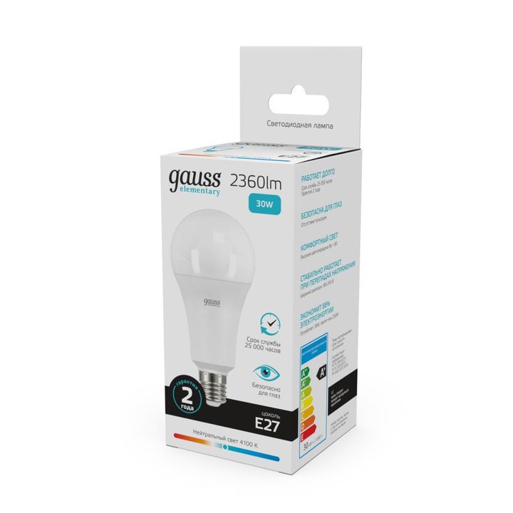Лампа светодиодная Gauss E27 30W 4100K матовая 73229
