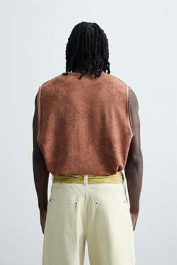 ZARA ФУТБОЛКА БЕЗ РУКАВОВ С ЭФФЕКТОМ ПОТЕРТОСТИ, ЧЕРЕПИЧНЫЙ