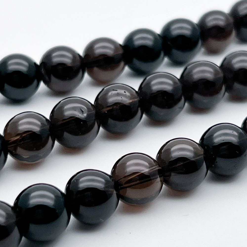 Дымчатый кварц темный бусины ("Раухтопаз"), диаметр около 10-10,2 мм, цена за 9 шт (1/4 нити)