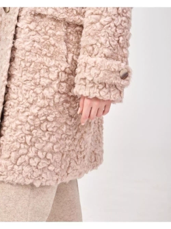 Шуба из шерсти мериноса чебурашка, розово-бежевая, SilverFox (арт. S1160rm05bz)