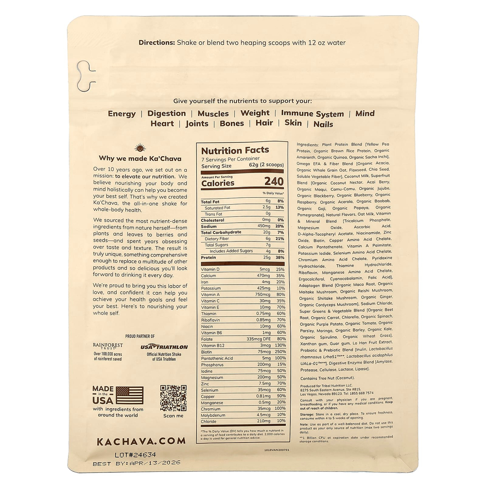 KaChava, универсальный питательный коктейль, со вкусом ванили, 434 г (15,31 унции)