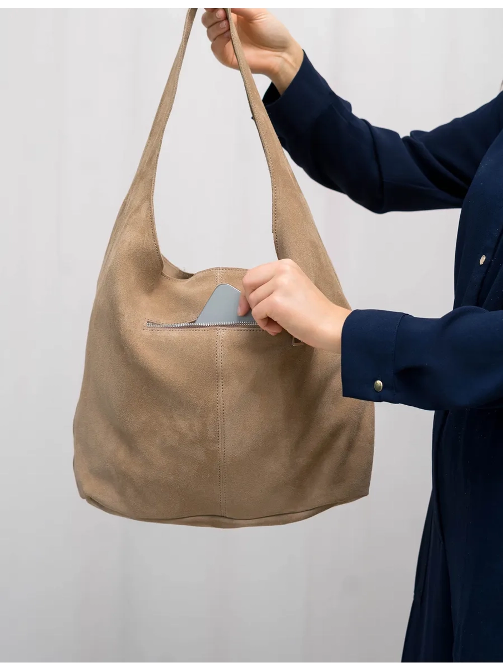 Сумка через плечо шоппер натуральная замша