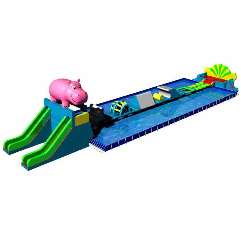 Наземный надувной аквапарк «Розовый бегемот» 38*10*5,5 м