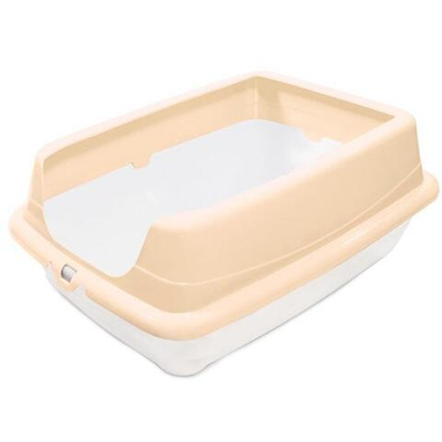 Туалет для кошек прямоугольный с высоким бортом "Пушок", белый/бежевый, 455*350*190мм, Gamma