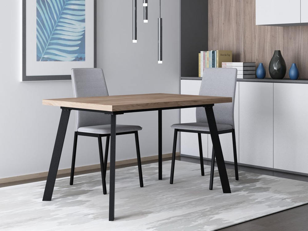 Стол кухонный обеденный раздвижной Дуб Табачный/Чёрный, МИЛАН, 138х80х75,5 см