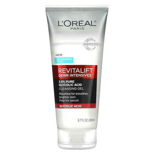 L'Oréal, Revitalift Derm Intensives, очищающий гель с 3,5% чистой гликолевой кислотой, без отдушек, 200 мл (6,7 жидк. унц.)