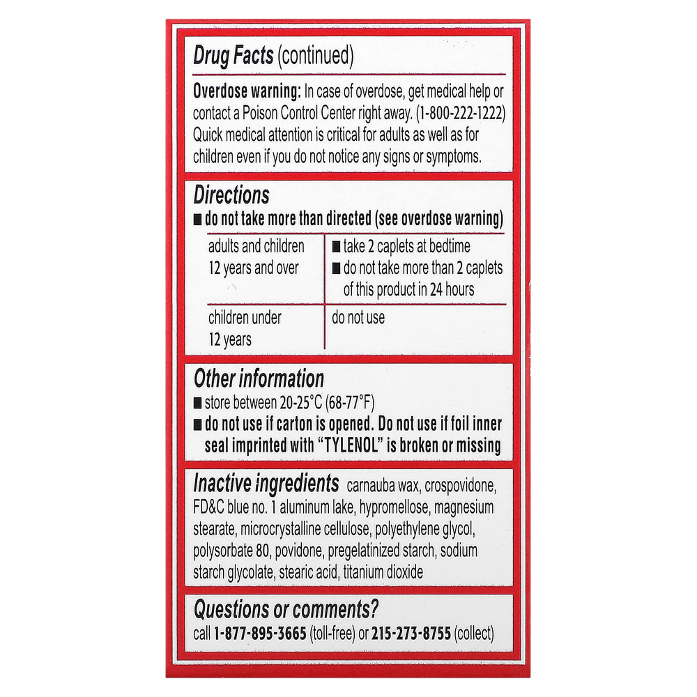 Tylenol, Ацетаминофен с повышенной силой действия, болеутоляющее, средство для ночного сна, 24 капсулы