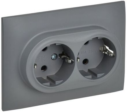 Розетка 2-м SKANDY 16А с заземл. защ. шторки в сборе SK-R07Gr сер. IEK SK-R24-16-K03-F