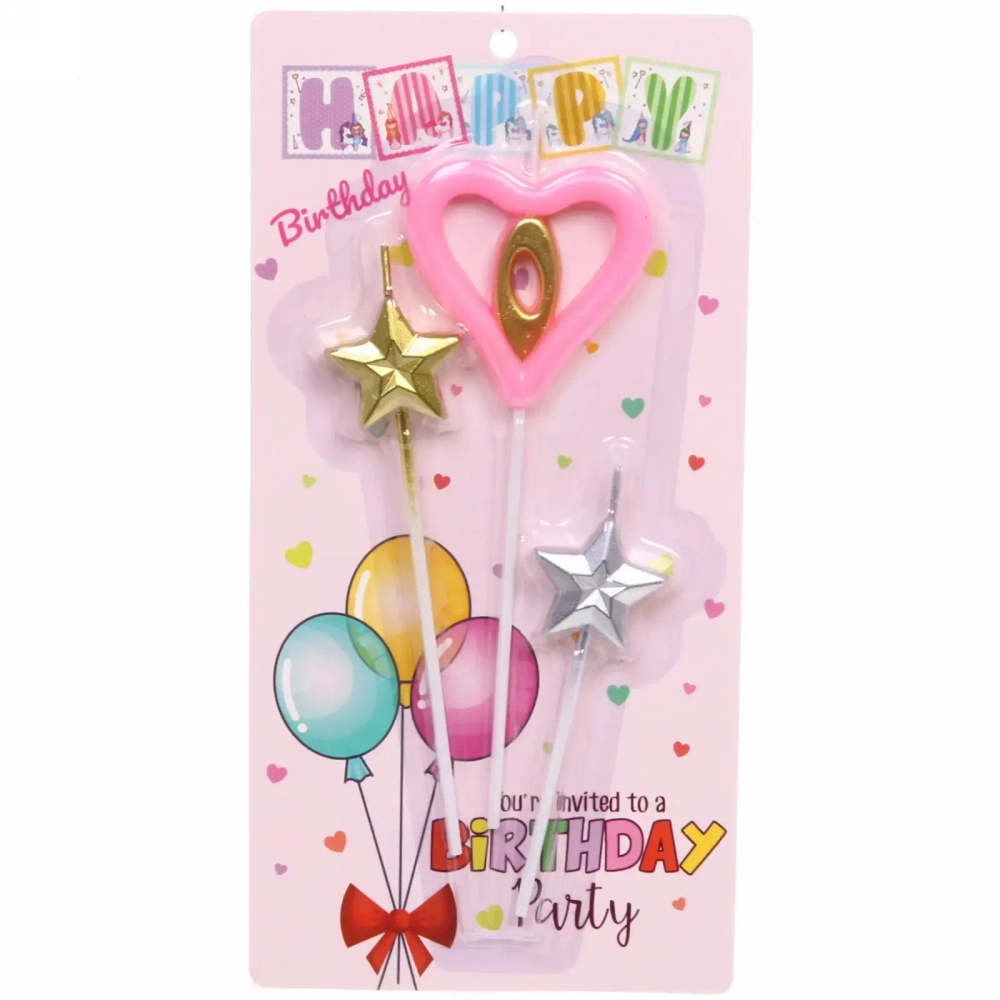 Свечи для торта Цифра Звёздный праздник «0», розовый