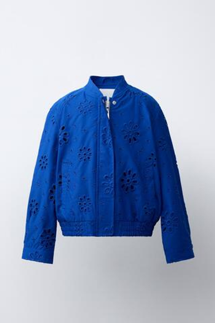 ZARA КУРТКА СО ШВЕЙЦАРСКОЙ ВЫШИВКОЙ, СИНИЙ