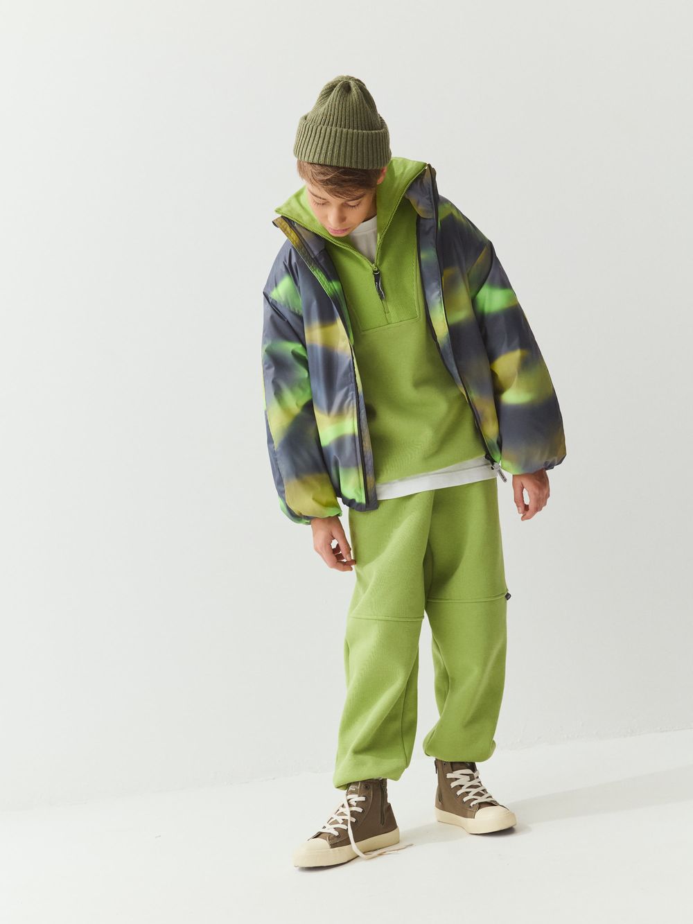 Джоггеры оверсайз "Лайм" с карманами утепленные 7+