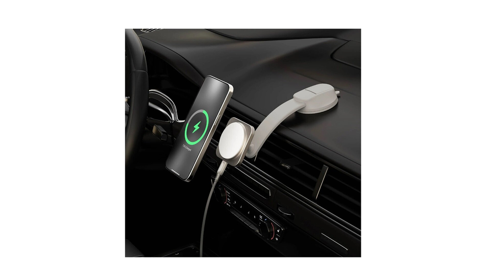 Держатель с беспроводной зарядкой MOMAX Q2. Mag 2-in-1 Magnetic Wireless Charging Car Mount Qi2/15W, Natural Titanium