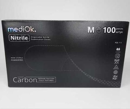 MediOk Carbon Перчатки нитриловые Черные размер M, 100шт
