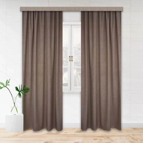 104523 ШТОРЫ ПОРТЬЕРНЫЕ БЛЭКАУТ С ТИСНЕНИЕМ МОЛОЧНЫЙ ШОКОЛАД 190*260 2ШТ.