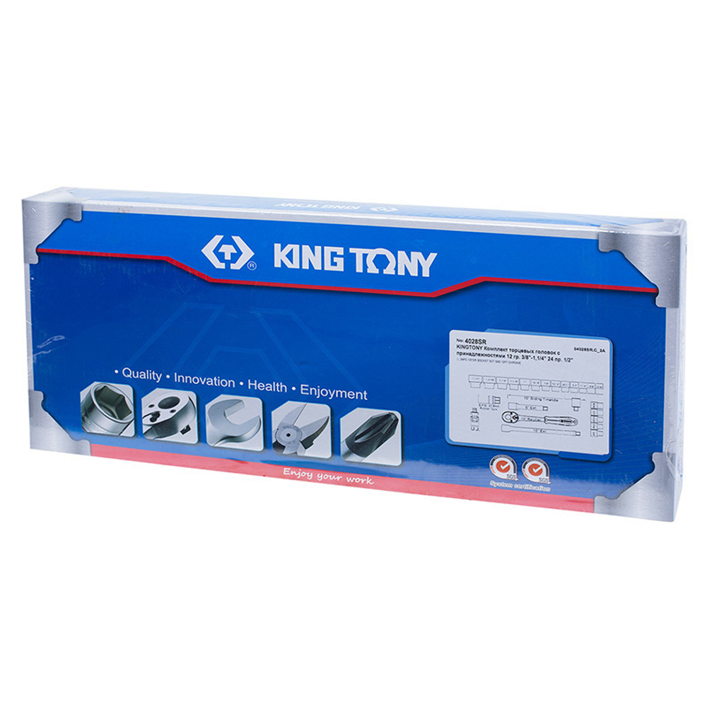 KING TONY (4028SR) Набор торцевых головок с принадлежностями 1/2", 12-гранные, 3/8"-1&1/4", 24 предмета