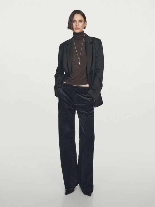 Massimo Dutti Вельветовые брюки-палаццо со средней посадкой, темно-синий