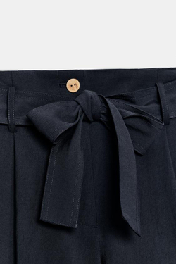 ZARA ШОРТЫ С ПОЯСОМ-БАНТОМ, МОРСКОЙ СИНИЙ