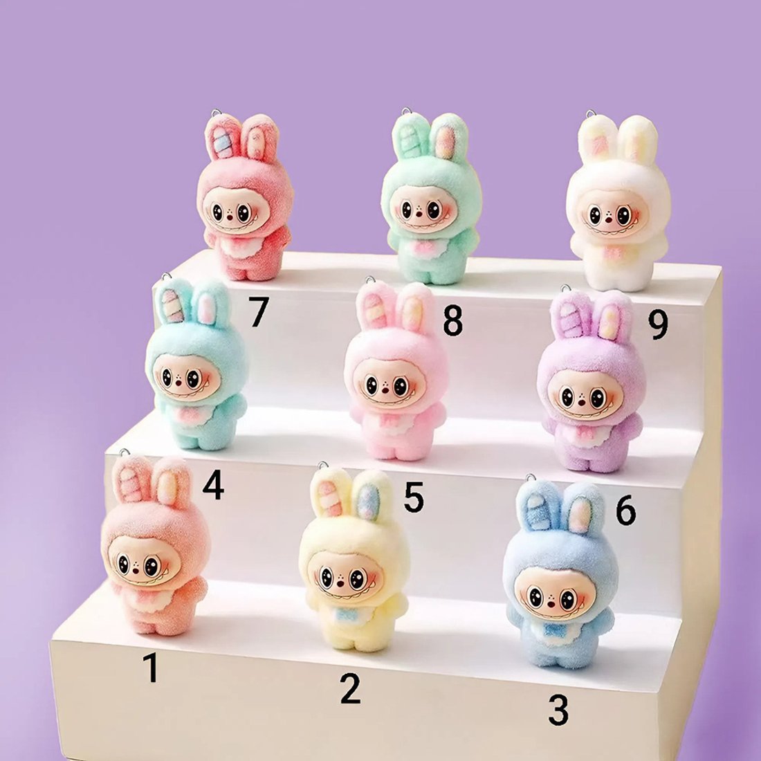 Подвеска Лабубу-малыш, пин на правом ушке, флокированный пластик