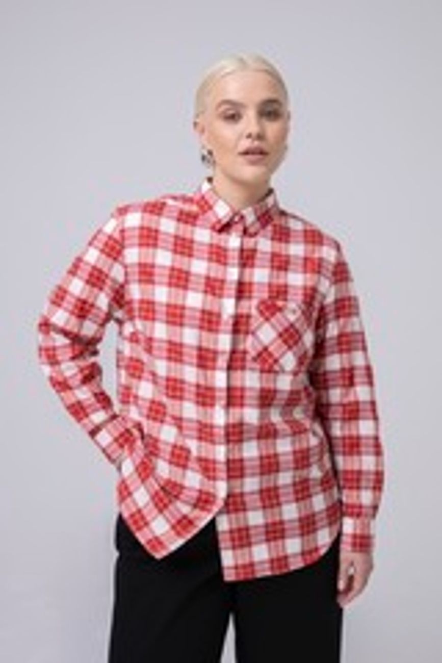 Рубашка хлопковая, красно-белая клетка