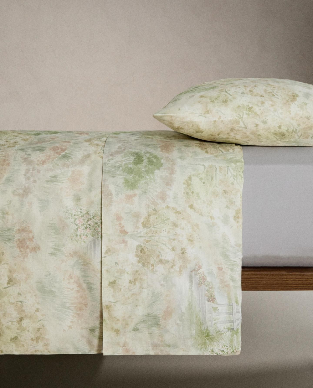 Zara Home - Простыня с садовым принтом, зеленый, 290x280 см