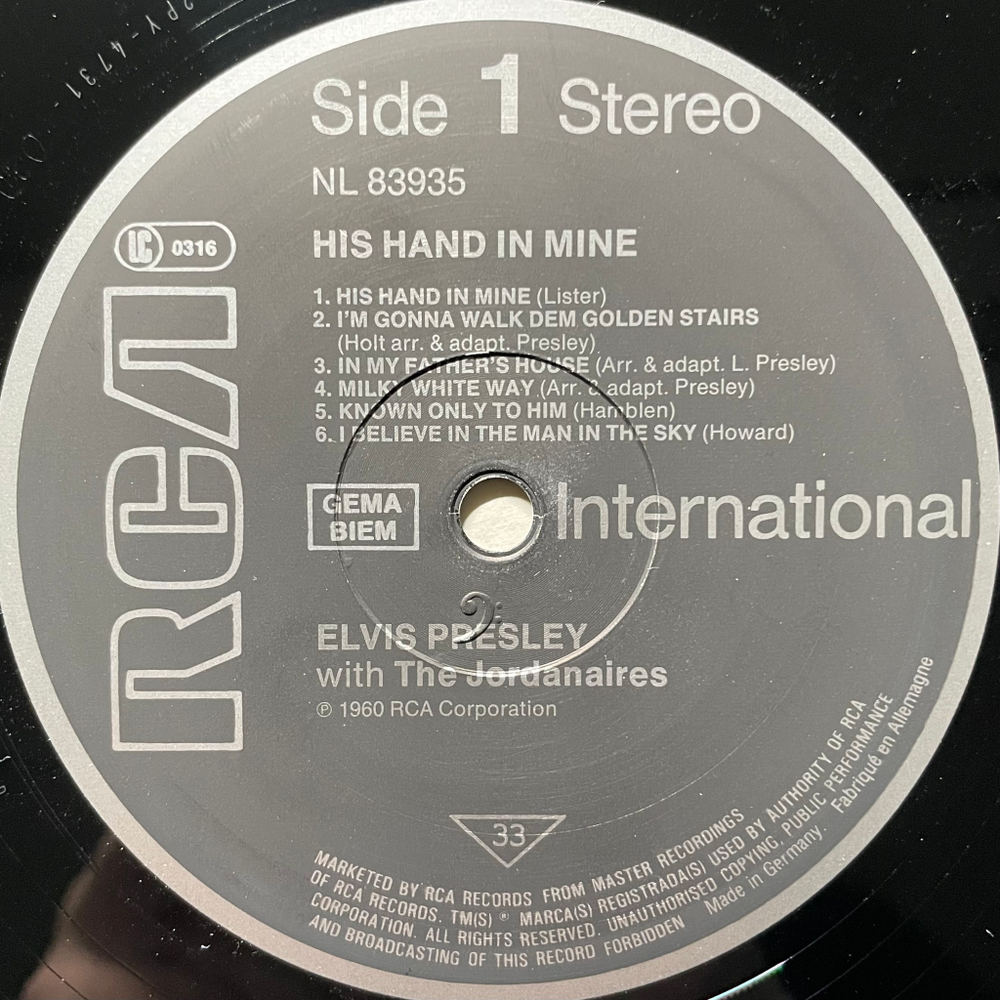 Elvis Presley - His Hand In Mine (Германия 1985г.)
