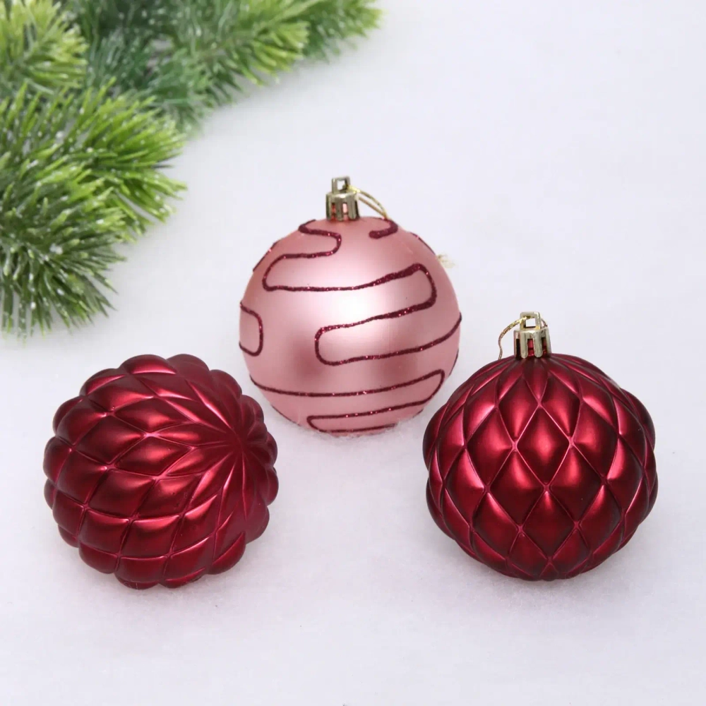Новогодние шары 7см (набор 3шт) «Сказочная мечта», роз.золото/рубин