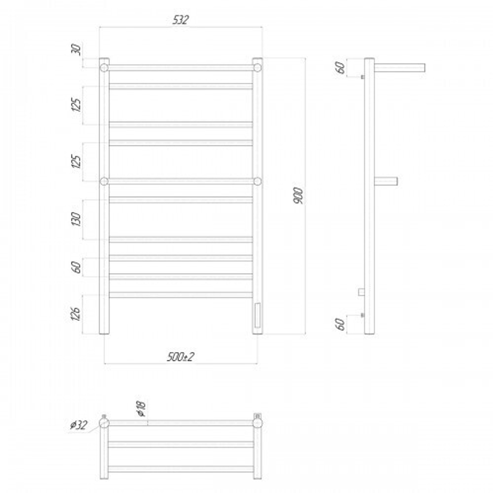 Полотенцесушитель электрический Lemark Pramen - LM33910Z (П10 500x900), диммер справа, хром