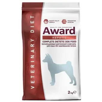 Сухой диетический корм для взрослых собак AWARD VETERINARY DIET HEPATIC при заболеваниях печени 2 кг