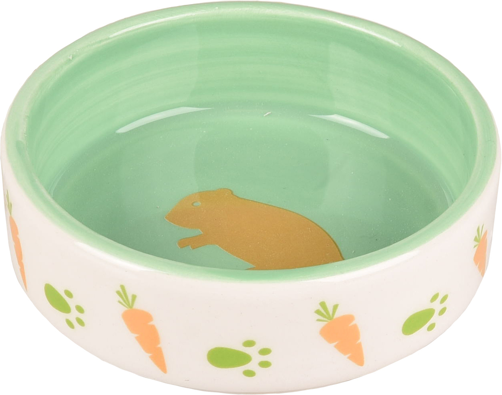 Миска керамическая для мелких животных, AILA 100 мл/ 8,5 x 2,8 см, белый/зелёный, Flamingo