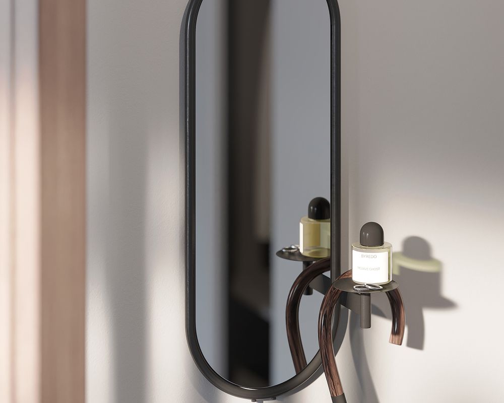 Зеркало настенное с полкой Yens, черное