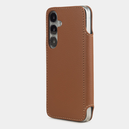 Чехол-книжка для Samsung Galaxy S25 из кожи теленка, цвета карамель