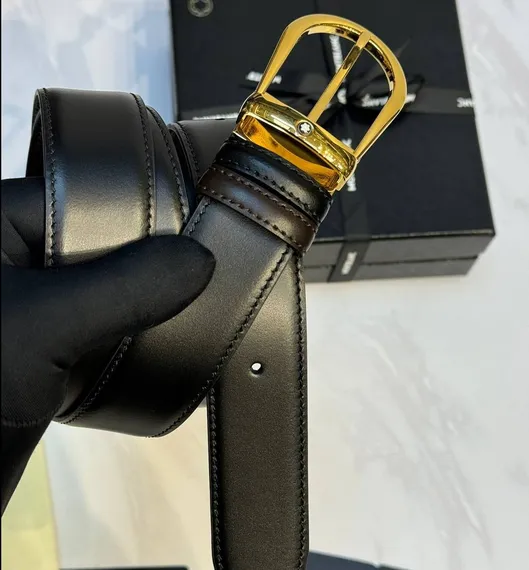 Двусторонний ремень Montblanc из кожи черного цвета 35мм